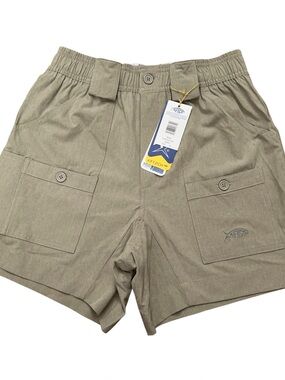 AFTCO Original Fishing Shorts Mens 30 Elastic Waist Cargo Stretch Beige NEW